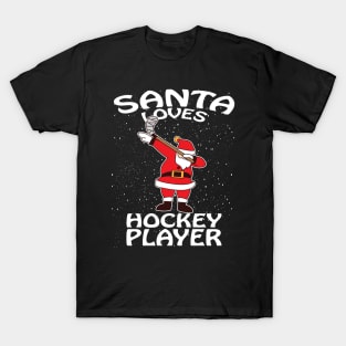 Santa Loves Hockey Player Christmas T-Shirt